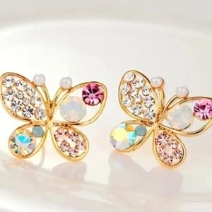 Gold Butterfly Crystal Earrings